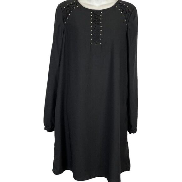 Jessica Simpson Black Gold Studded Shift Whimsigoth Long Sleeve Dress Witchy 12 - Picture 1 of 15